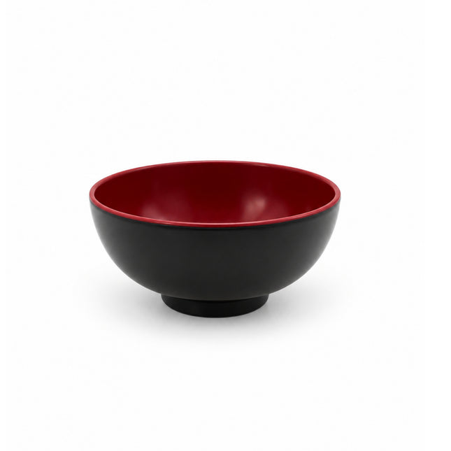 Japanese Style Deep Red & Black Melamine Rice Bowl - 4.6 in - Made in Taiwan