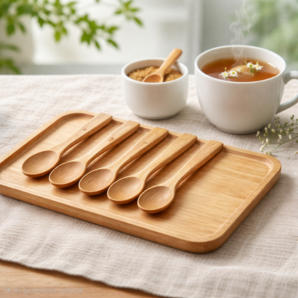 DASOM Bamboo Tea Spoons 5-Piece Set - 6.3 in (16 cm) Small Wooden Spoons