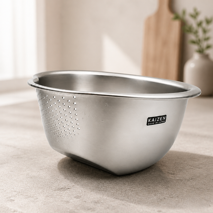 Stainless Steel Rice Washing & Draining Bowl with Textured Bottom Strainer - 10.6" x 9.4" (27 x 24 cm)