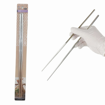 "Living Plus" Extra-Long Hollow-Core Stainless Steel Cooking Chopsticks (2-Pair Set, 14 inches long)