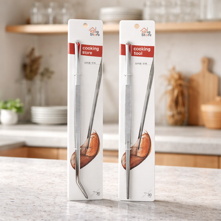 KBig Store Stainless Steel Cooking Tweezers 12" (30 cm) - Precision Kitchen Tongs - Choose from 2 Styles (Straight Tip, Slanted Tip)