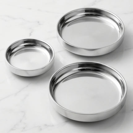 Double-Walled Stainless Steel Side Dish Plate, Korean Banchan Plate, 3 Sizes