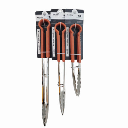 Kaizen Stainless Steel Kitchen Tongs with Silicone Grip - Choose From 3 Sizes & 2 Colors