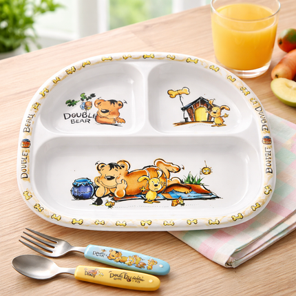 "Double Bear" Kids 3-Partition Lunch Tray (Melamine)