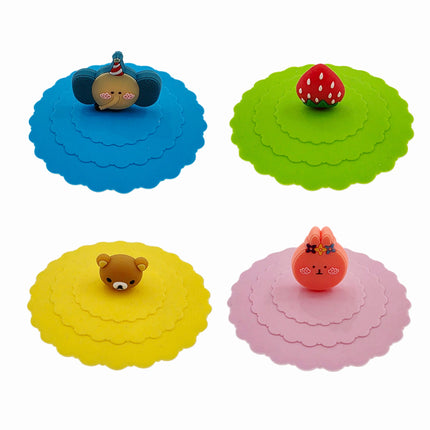 Home Art Silicone "Fashion" Cup Lids w/Cute Animal & Fruit Handles – Reusable Mug Covers (4 Colors)