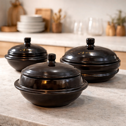Hwangto Gamasot Heat-Resistant Earthenware Pot (3 Sizes) – Made in Korea - Traditional Clay Cauldron-Style Pot for Deep Flavor & Gentle Heat Retention