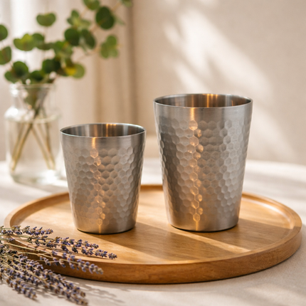 Double-Walled Stainless Steel Water Cups (2 Sizes) - Brushed Stainless Steel Interior with Textured Stainless Steel Exterior