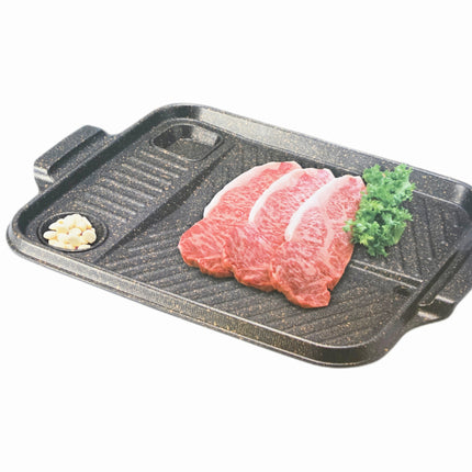 Queen Sense "Rexton" Jumbo Rectangular Korean BBQ Grill Pan with Side Wells 16.1 x 11.8 Inches - Made in Korea