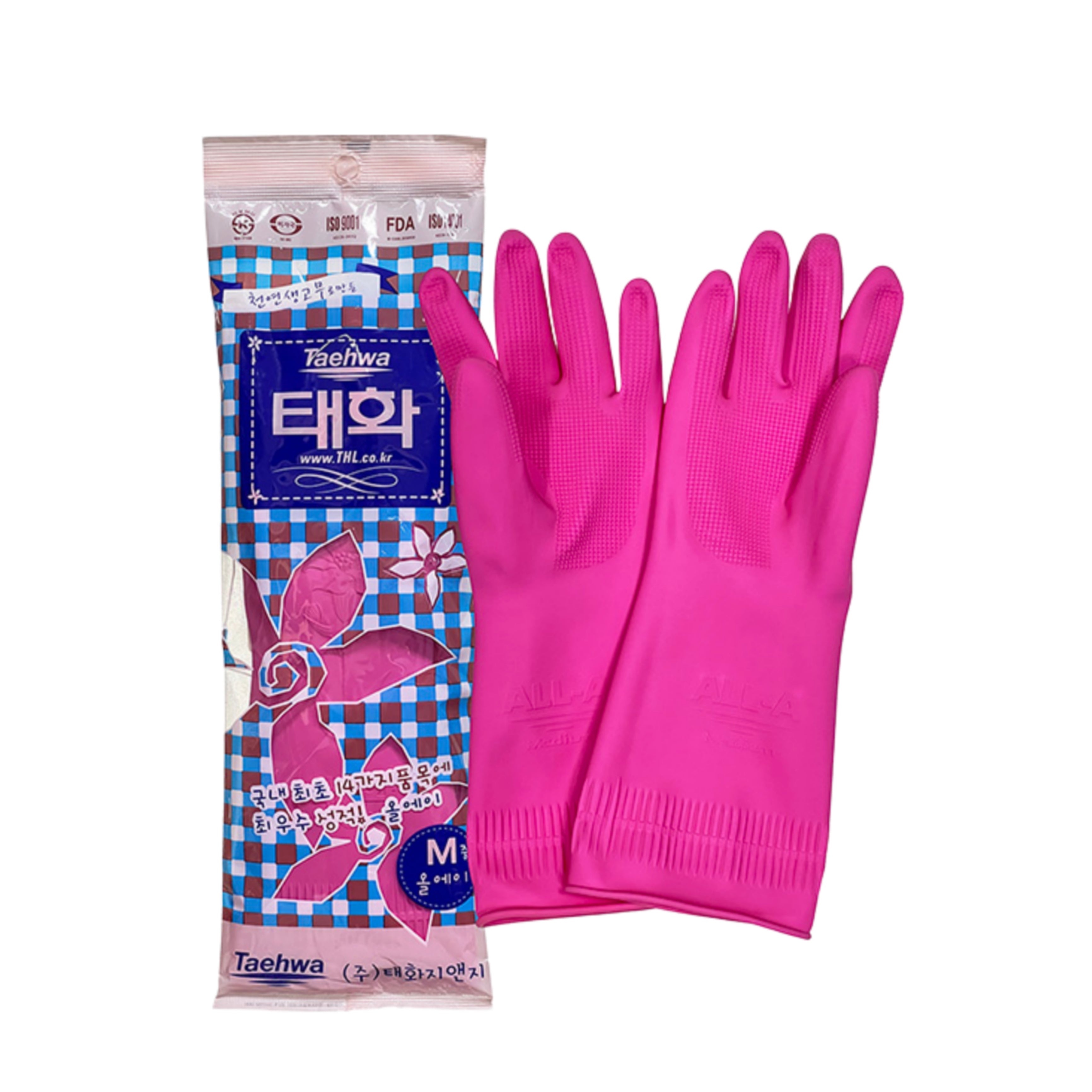 Taehwa "Medium-Long" Rubber Latex Dishwashing Gloves - Made in Korea