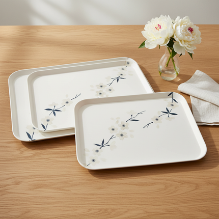 "Meihua Plum Blossom" Food/Drink Serving Trays (Offwhite) - 3 Sizes