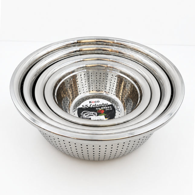 KOCO Premium Stainless Steel Colander – 4 Sizes (24 cm, 28 cm, 32 cm, or 36 cm) / (9.4", 11.0", 12.6", or 14.2")