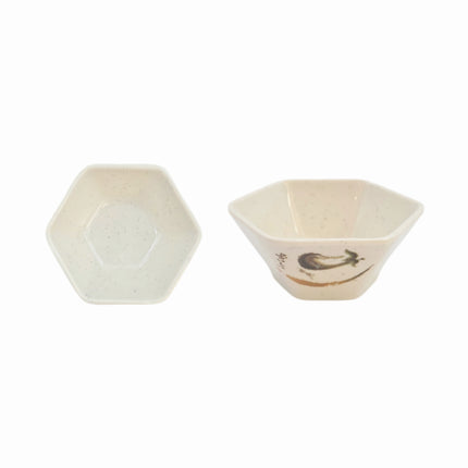Traditional Eggplant Motif Hexagonal Melamine Sauce Bowl - 3.25" × 3.6" - Made in Taiwan
