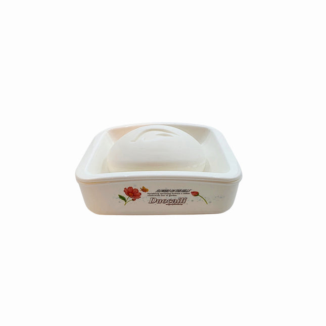 Floral Design Soap Dish W/ Detachable Slotted Drain Tray (Rectangle)