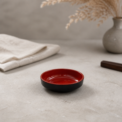 Red & Black Melamine Sauce Dish – Round Condiment & Dipping Dish, 3.5"