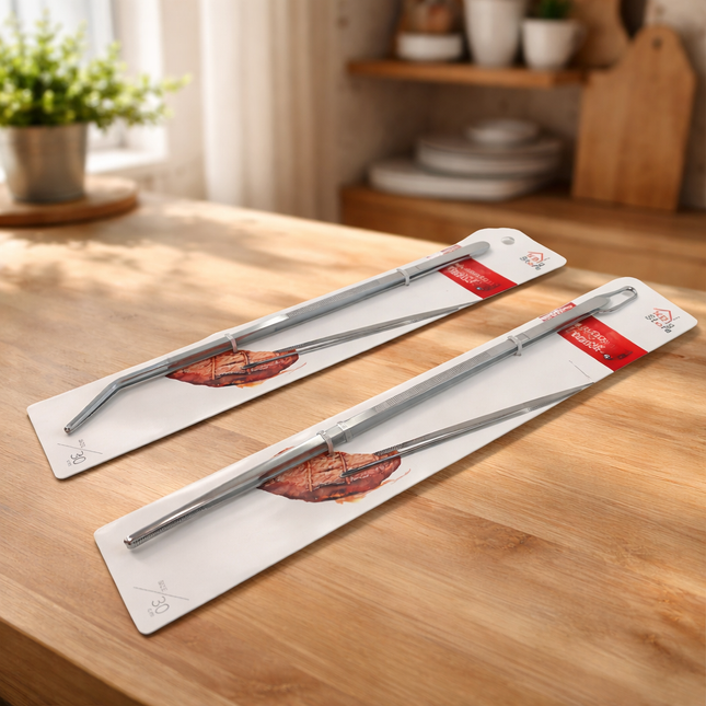 KBig Store Stainless Steel Cooking Tweezers 12" (30 cm) - Precision Kitchen Tongs - Choose from 2 Styles (Straight Tip, Slanted Tip)