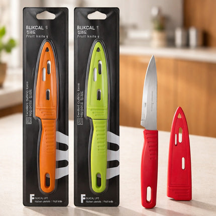 Bukcal Life Fruit Knife with Protective Cover (3 Colors) - 420J2 Stainless Steel Paring Knife