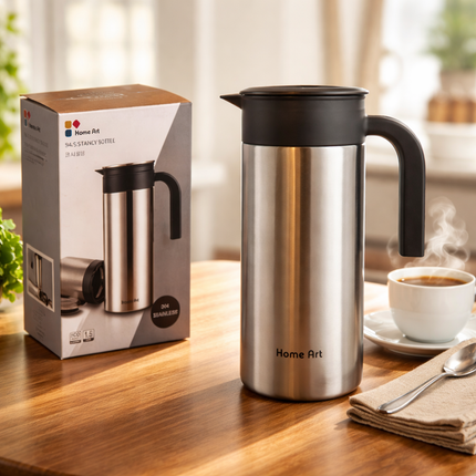 Home Art 304 Stainless Steel Beverage Pitcher with Handle (2 Sizes: 1.5L / 1.8L) - Wide Mouth Water Bottle/Carafe