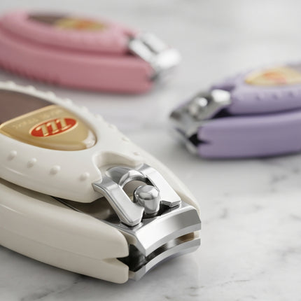 Triple Seven 777 Stainless Steel 2.5" Long Wide Grip Nail Clippers with Clipping Catcher Case - Fingernail Cutters - 3 Colors (Pink, White or Purple) - Made in Korea
