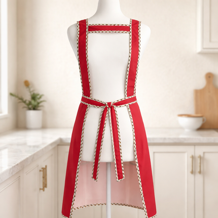 Waterproof Kitchen Apron with Plaid Trim (4 Colors: Red, Black, Pink, Navy)