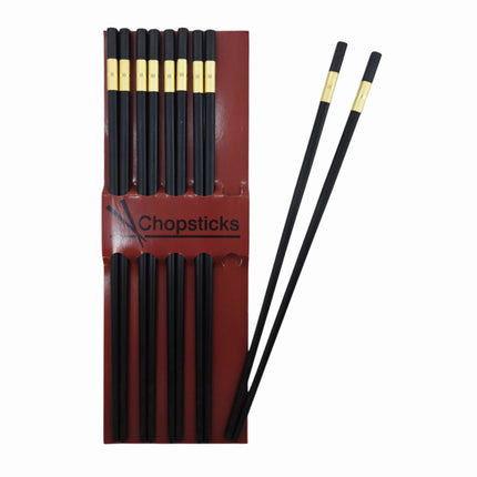 JW Fiberglass Chopsticks Set (5 Pairs) - Black & Gold - 10.75" - Reusable Chopsticks