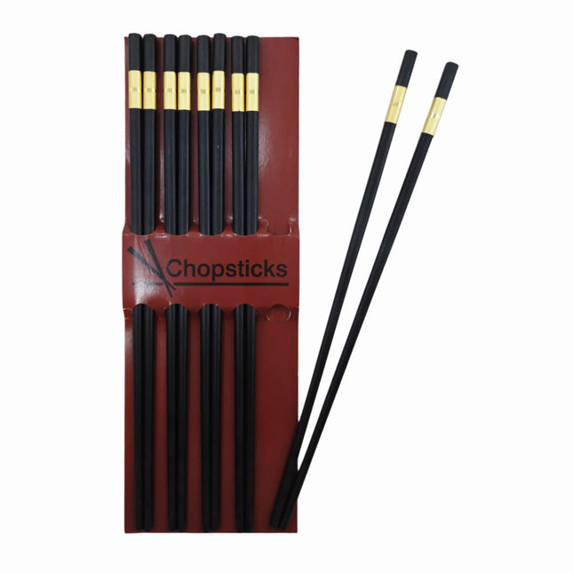 JW Fiberglass Chopsticks Set (5 Pairs) - Black & Gold - 10.75" - Reusable Chopsticks