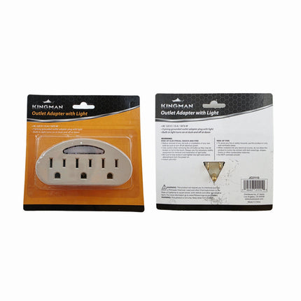 3-Outlet Grounded Plug Adapter W/ Built-In Night Light | Dusk-to-Dawn Sensor