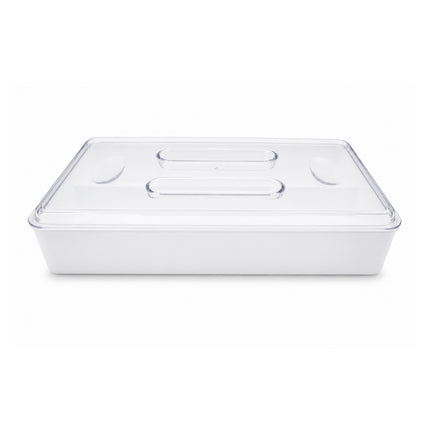 Sonaki Mate White Plastic Divided Cutlery Storage Organizer with Clear Lid & Grip Handles – 10" x 5.25" x 2.25" – Made in Korea