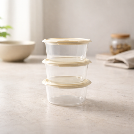 Kaizen Mat Cook Round Food Storage Container Set - 400 mL (13.5 oz) x 3 Pack - BPA Free - Microwave Safe - Made in Korea