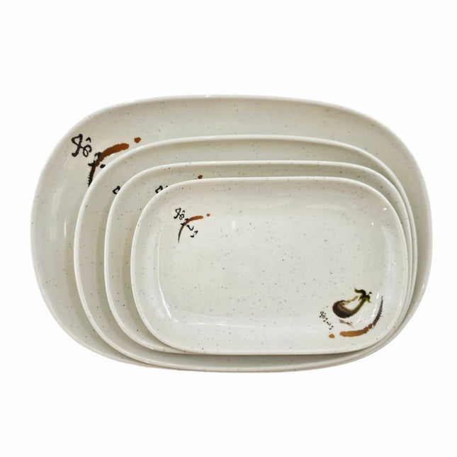Traditional Eggplant Motif Rectangular Melamine Serving Plate - 4 Sizes - Made in Taiwan
