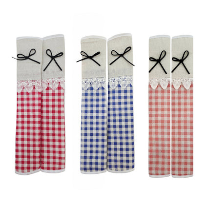 Refrigerator Handle Covers Large (2 pcs - Cute Plaid Ribbon Design) - Washable Cloth, Velcro Straps - Seat Belt Cover - 3 Colors