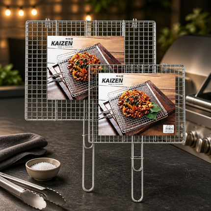 Kaizen Stainless Steel Locking Long Handle BBQ Grill Basket – 2 Sizes (Small or Large)