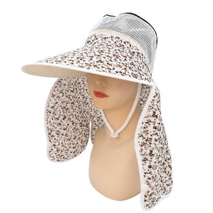 Floral Mesh Sun Cap – Wide Brim Sun Hat with Full Neck Coverage, Adjustable Chin Strap, Stretch Fit (4 Colors)