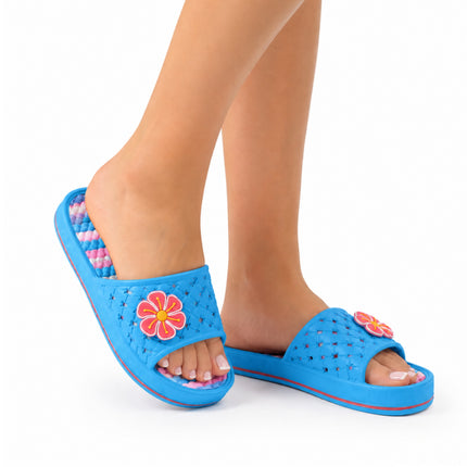 Korean Bathhouse Flower Slippers with Removable Cushioned Insoles – 3 Colors, 5 Sizes Available - EVA - Bath & Sauna Slides