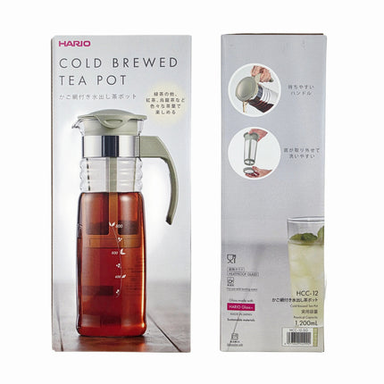 Hario Cold Brew Tea Pot (1.2L / 40.6 oz) – Heatproof Glass Cold Brew Pitcher with Fine Mesh Strainer – Made in Japan
