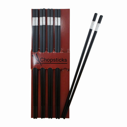 JW Fiberglass Chopsticks Set (5 Pairs) - Black & Silver - 10.75" - Reusable Chopsticks