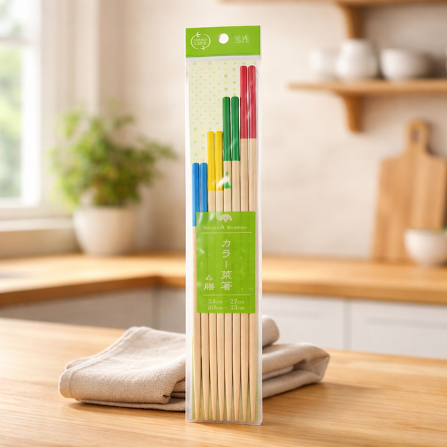Natural Bamboo Cooking Chopsticks Set (4 Pairs, Graduated Lengths)
