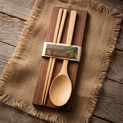 DASOM Wooden Korean Spoon & Chopsticks Set (9" / 23 cm) – Natural Wood Utensil Set