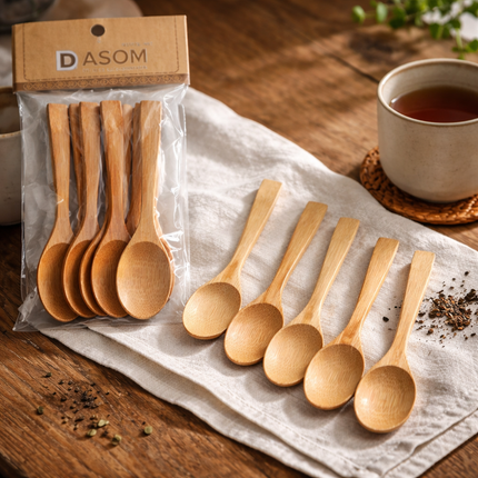 DASOM Bamboo Tea Spoons 5-Piece Set - 5.1 in (13 cm) Mini Wooden Spoons