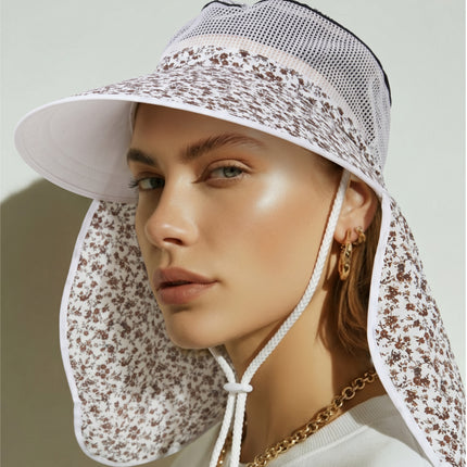 Floral Mesh Sun Cap – Wide Brim Sun Hat with Full Neck Coverage, Adjustable Chin Strap, Stretch Fit (4 Colors)