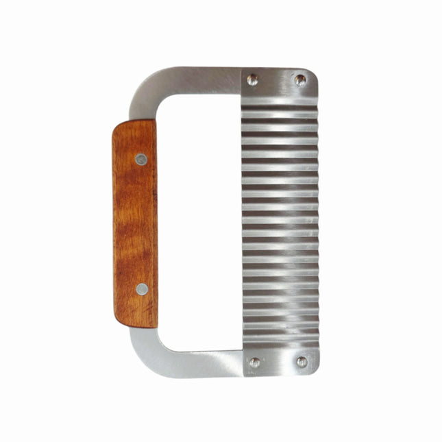 Wavy Handheld Crinkle Knife with Wooden Handle - Stainless Steel Blade - 4.75 x 7.25 Inches