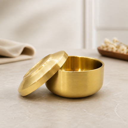Traditional Korean Gold Titanium-Coated Stainless Steel Rice Bowl with Lid – Double-Wall Vacuum Insulated – 4.2" (10.7 cm)