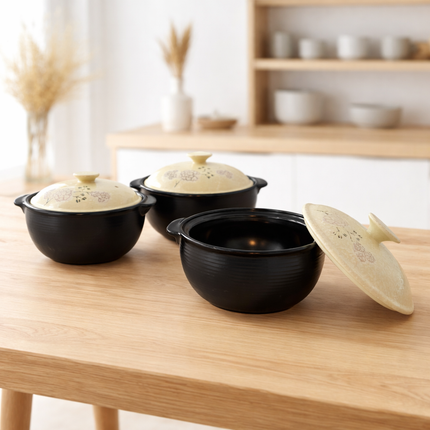 Korean Floral Earthenware Ceramic Stew Pot (3 Sizes) Heat-Resistant – Made in Korea