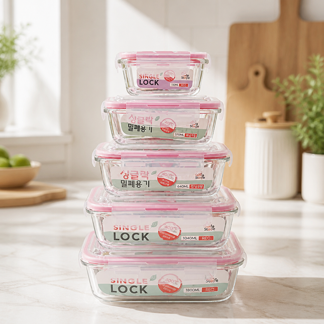 KBIG STORE Single Lock Borosilicate Glass Food Storage Container (5 Sizes) – BPA Free – Oven & Microwave Safe
