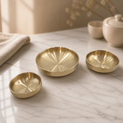 Traditional Korean Gold Titanium-Coated Stainless Steel Sauce, Side Dish, or Serving Plate – Double-Wall Vacuum Insulated – 3 Sizes (3.5", 4.5", or 6")