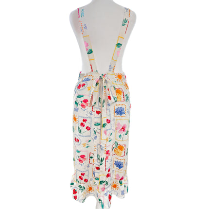 Botanical Art Apron Dress with Pockets & Back Tie (Golaga Exclusive) - Vintage Cherry, Fruit, Floral Design Kitchen Aprons