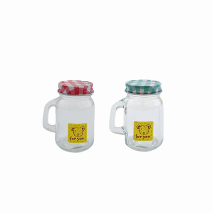 Mini Glass Storage Jar with Checkered Screw-On Lid and Handle (120ml) - Red or Green Lid