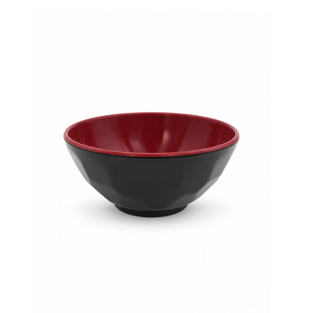 Japanese Style Geometric Textured Red & Black Melamine Rice / Soup Bowl