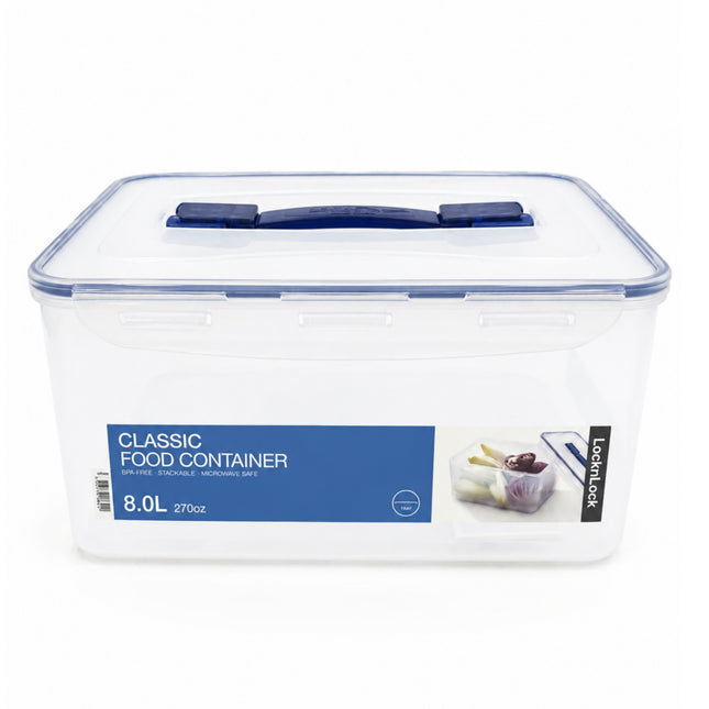 LocknLock Classic Food Container (HPL884 Rectangle with Carry Handle & Drain Tray - 8.0L / 270oz)