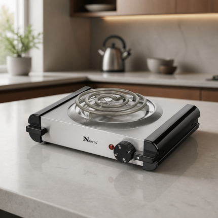 Narita Electric Single Burner Hot Plate - 1000W Compact Coil Burner - Stainless Steel Drip Pan - ETL Listed