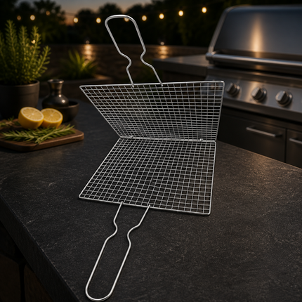Lightweight Foldable Metal BBQ Grill Basket – 10.25" x 10.25" (26 x 26 cm)